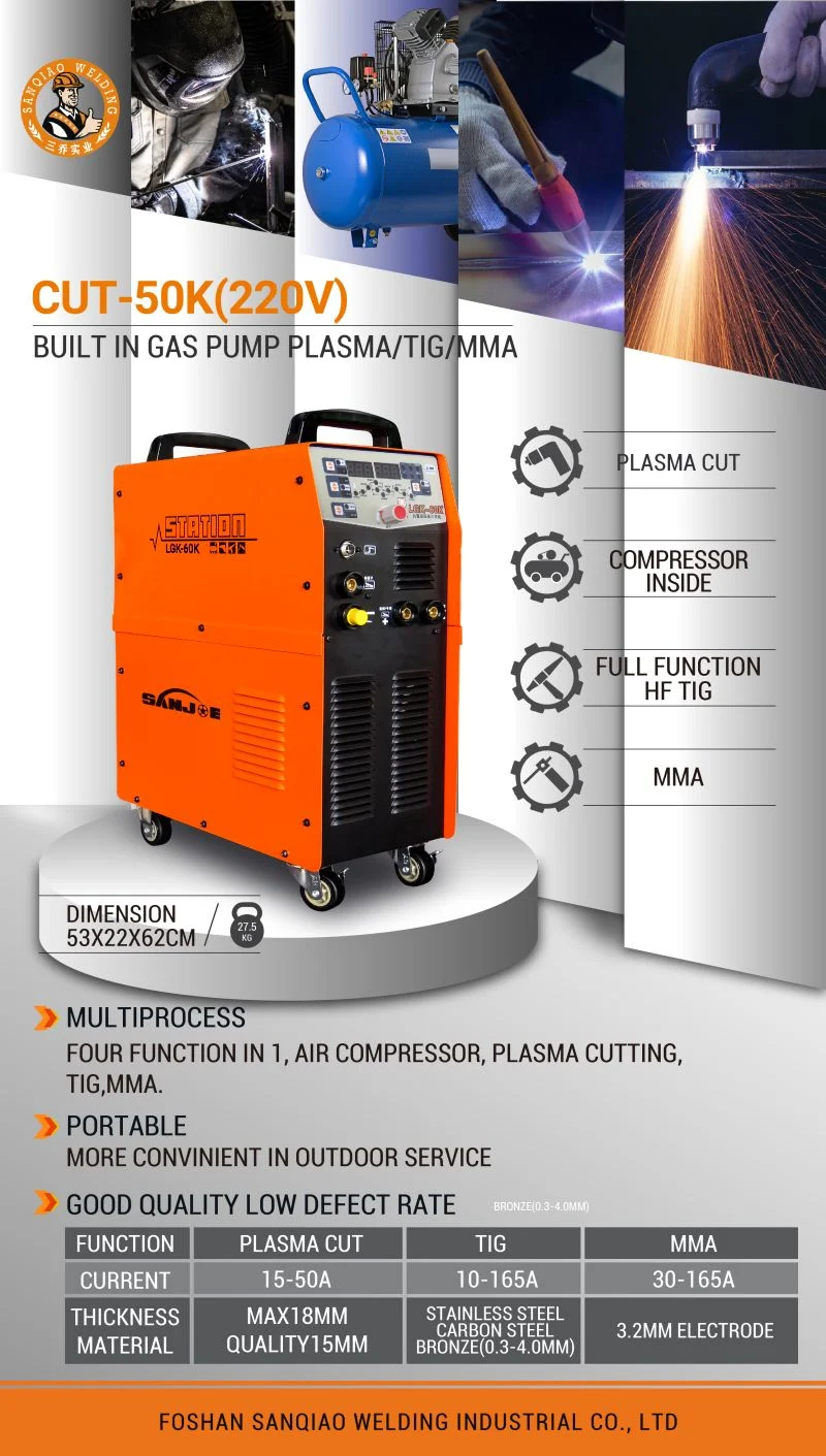 Multi Process MMA TIG MIG Welding and Plasma Cutting Machines with Air Compressor Cut-50K