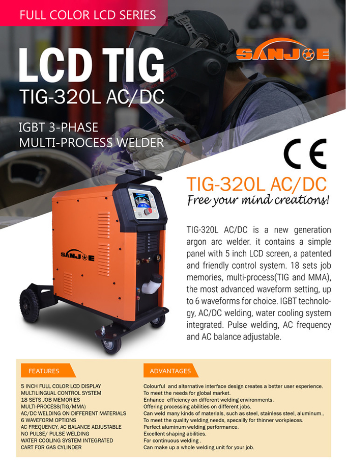 LCD Display AC DC Inverter Welding Machine TIG Water Cooling 320A Amperage